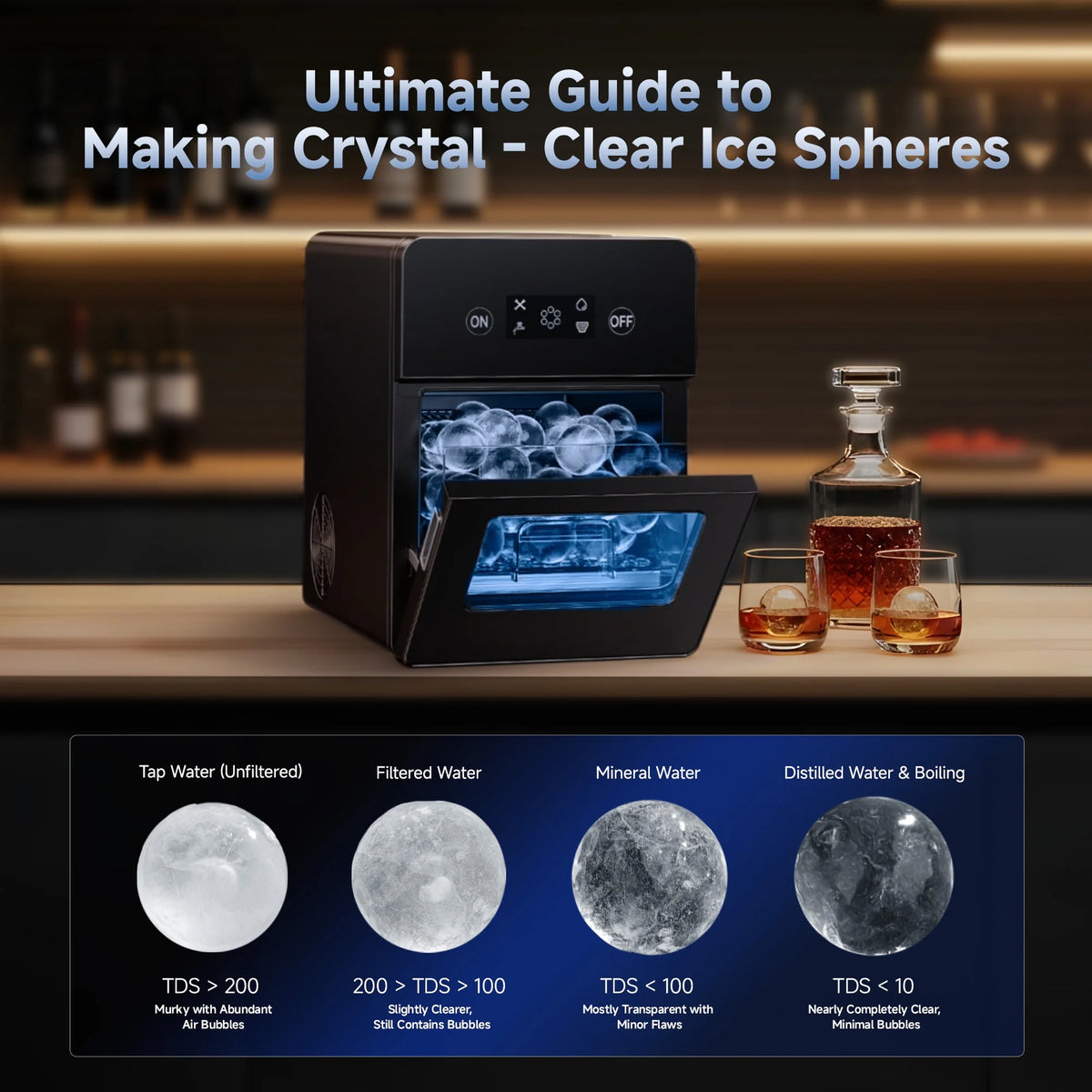 Simzlife Sphere Ice Maker, 10 Pcs/Hour, 150 Pcs/Day, Clear Ice Ball Maker with Enhanced Insulation, with LCD Touch