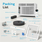 Philodeco 6000 BTU Window Air Conditioner Cool to 250 Sq Ft Intelligent, LED, Remote Control, Easy to Clean Filter