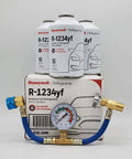 Genuine 8 oz R1234YF Refrigerant (3 Freon Cans) & HD Brass Can Tap with Gauge