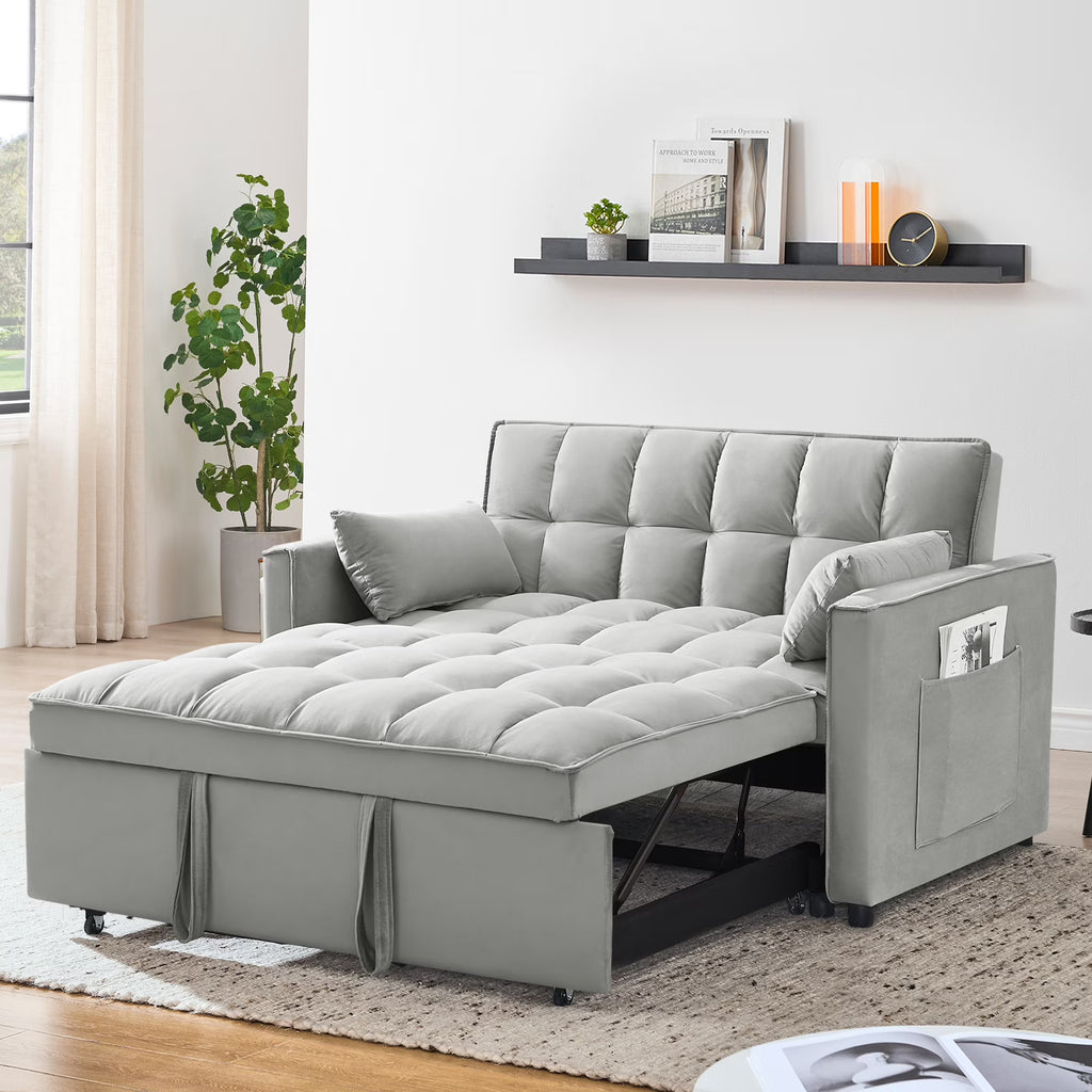 55 in Convertible Futon Sofa Bed, Modern Loveseat Sleeper Sofa Couch with Pull - Out Sofa Bed for Living Room, Small