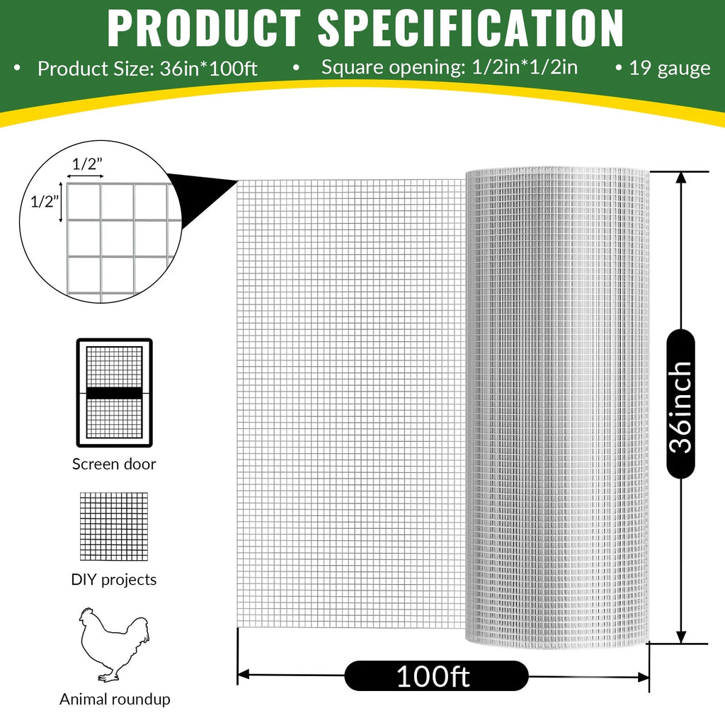 DWALE 48inx100ft 19 Gauge Heavy Duty Galvanized Wire Fence