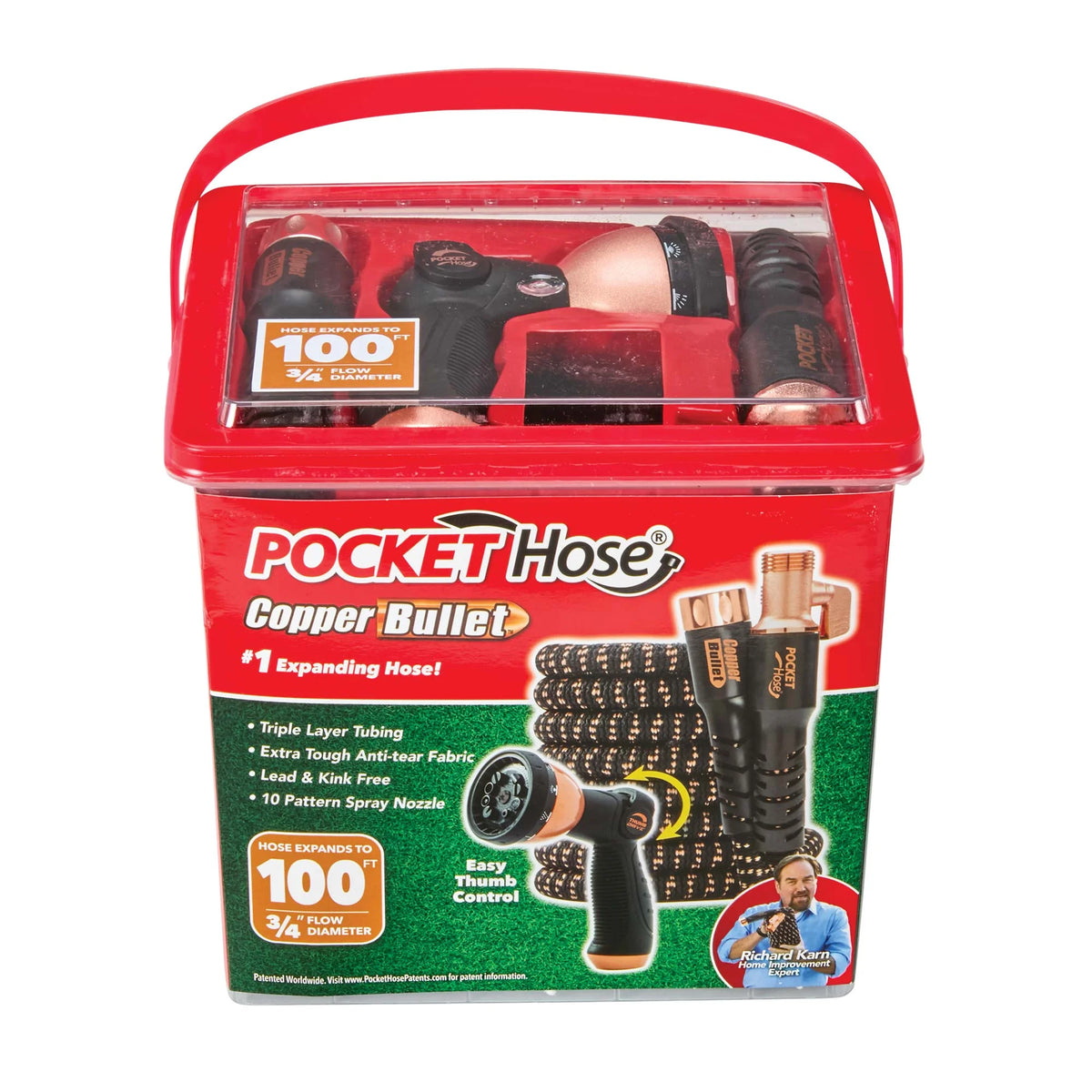 Copper Bullet by Pocket Hose, 3/4" Ultra - Light x 100 Ft Expandable Garden Hose with Spray Nozzle