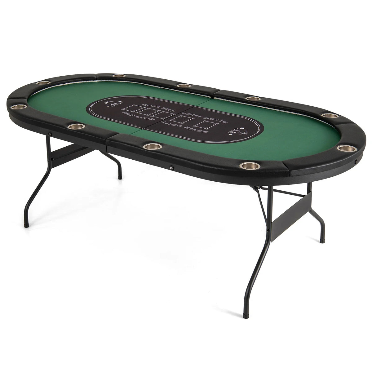 Costway Foldable, USB Ports, LED Lights 10 Player Poker Table, Blue/Black