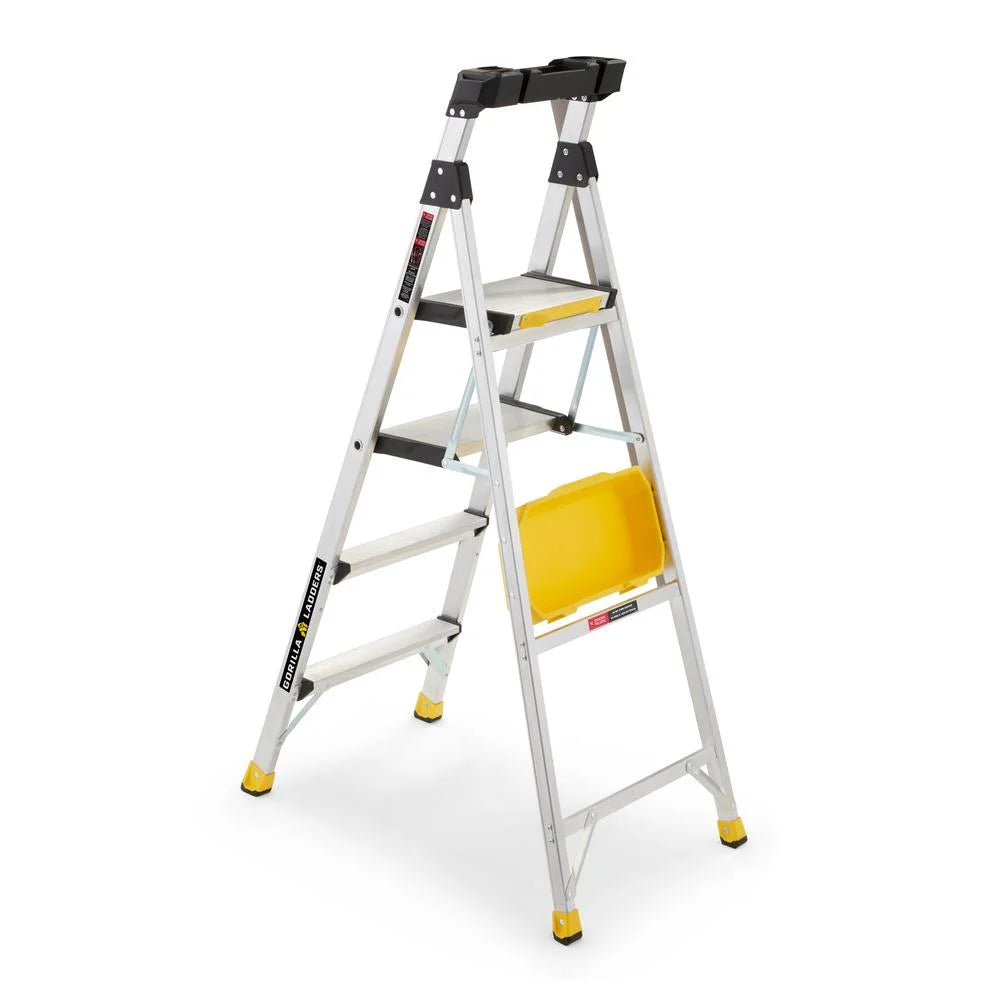 Gorilla Ladders Removable Dual Platform Heavy Duty Ladder with Project Bucket, 5.5 Ft, Aluminum, Multicolor