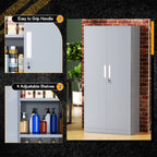 SOLAURA 71" Metal Garage Storage Cabinet with Locking Doors and Adjustable Shelves for Home, Office(Black)