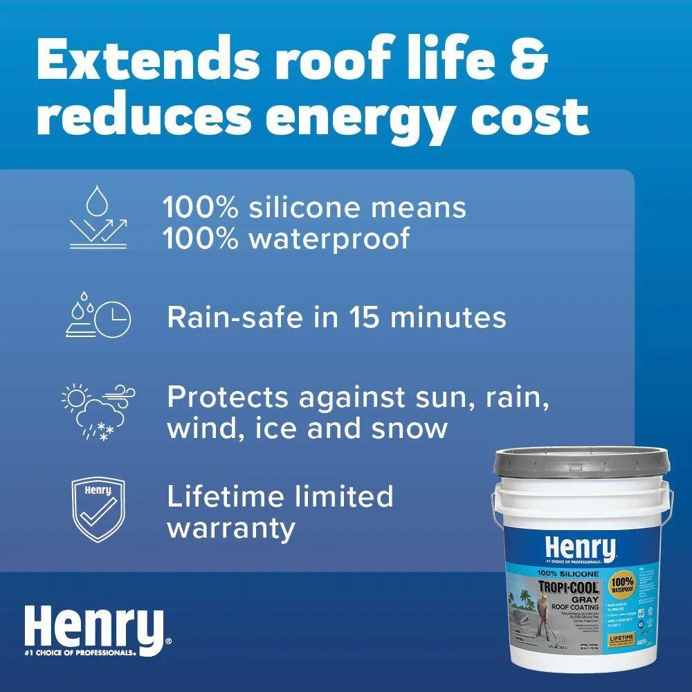 Henry 887G Tropi - Cool Gray HE887G018 100% Silicone Reflective Roof Coating 4.75 Gal