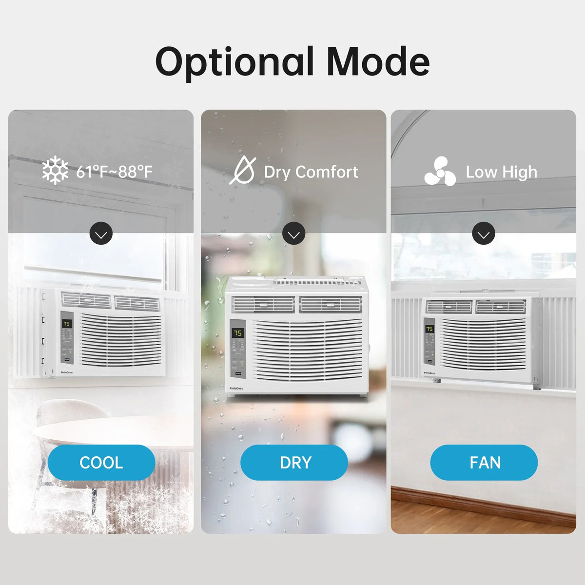 Philodeco 6000 BTU Window Air Conditioner Cool to 250 Sq Ft Intelligent, LED, Remote Control, Easy to Clean Filter