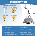 Garvee 24" Pressure Washer Surface Cleaner with Dual Handles - Stainless Steel, 4 - Wheel Design for Driveways