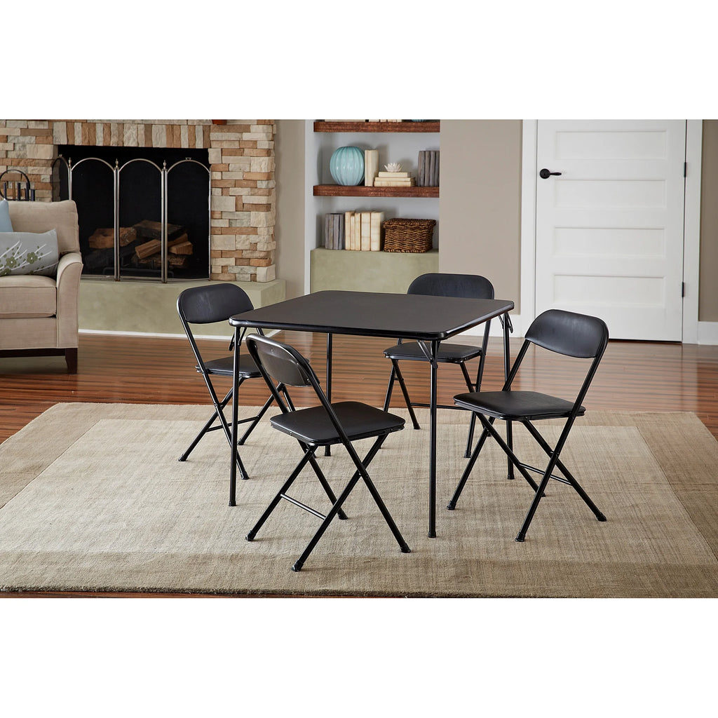 COSCO 5 - Piece Folding Set with Card Table and 4 Vinyl Padded Chairs, Black