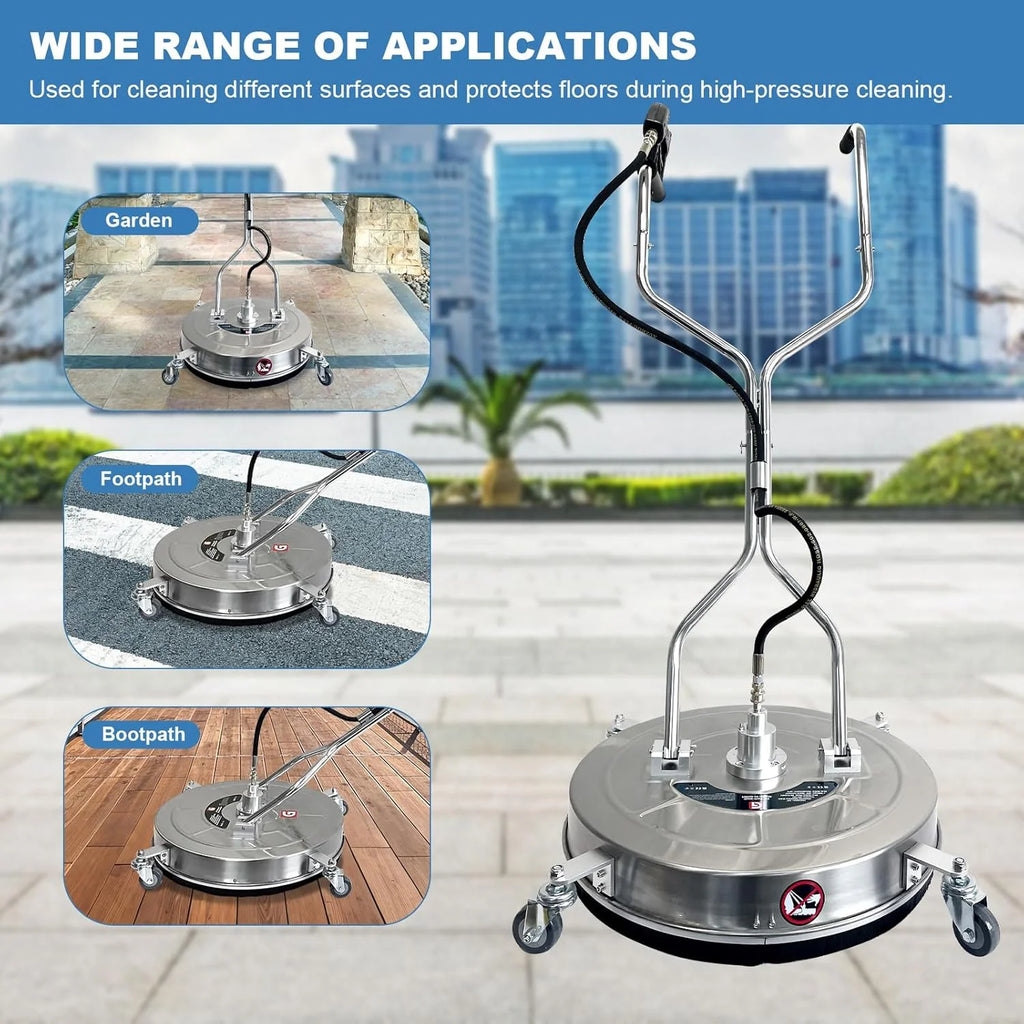 Garvee 24" Pressure Washer Surface Cleaner with Dual Handles - Stainless Steel, 4 - Wheel Design for Driveways