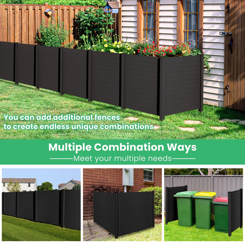 Gymax Outdoor PVC Privacy Panels 2 - Pack Picket Fence W/ 3 Cuspidal Foot Stakes Black