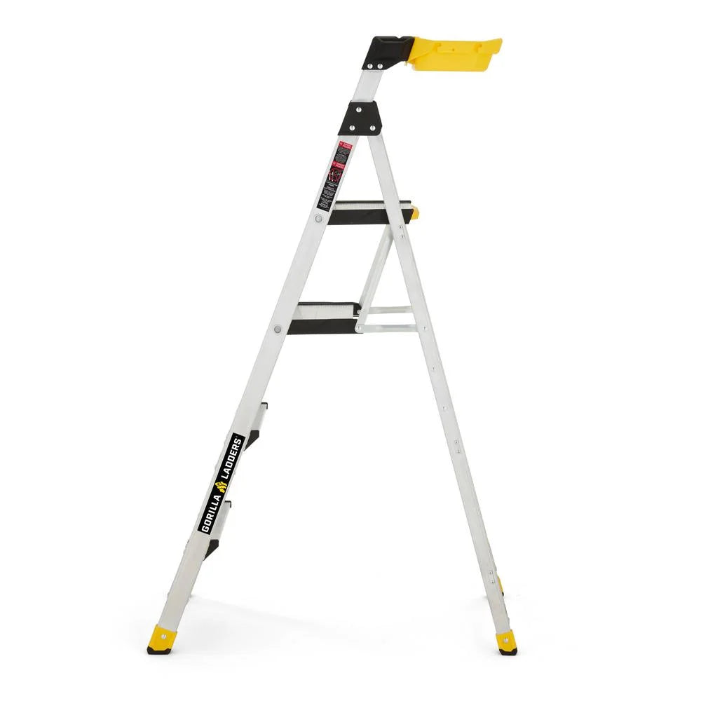 Gorilla Ladders Removable Dual Platform Heavy Duty Ladder with Project Bucket, 5.5 Ft, Aluminum, Multicolor