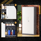 SOLAURA 71" Metal Garage Storage Cabinet with Locking Doors and Adjustable Shelves for Home, Office(Black)