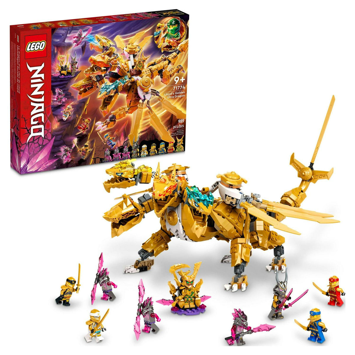 LEGO NINJAGO Lloyd'S Golden Ultra Dragon Toy for Kids. 71774 Large 4 Headed Action Figure with Blade Wings Plus 9
