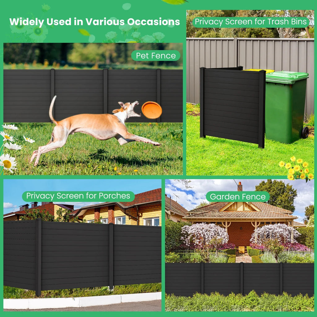 Gymax Outdoor PVC Privacy Panels 2 - Pack Picket Fence W/ 3 Cuspidal Foot Stakes Black