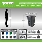 Toter 64 Gallon Black Garbage Can with Wheels and Lid
