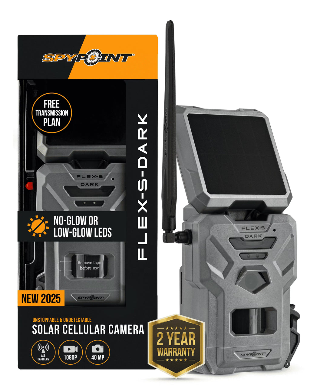 SPYPOINT Flex - S Dark Solar Outdoor Cellular Trail Camera - Integrated Solar Panel, No WiFi Needed, Night Vision
