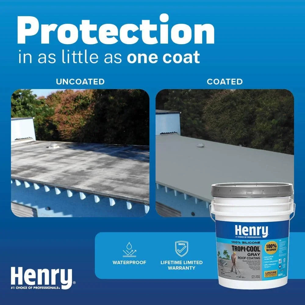 Henry 887G Tropi - Cool Gray HE887G018 100% Silicone Reflective Roof Coating 4.75 Gal