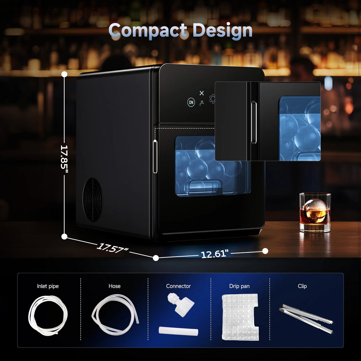 Simzlife Sphere Ice Maker, 10 Pcs/Hour, 150 Pcs/Day, Clear Ice Ball Maker with Enhanced Insulation, with LCD Touch