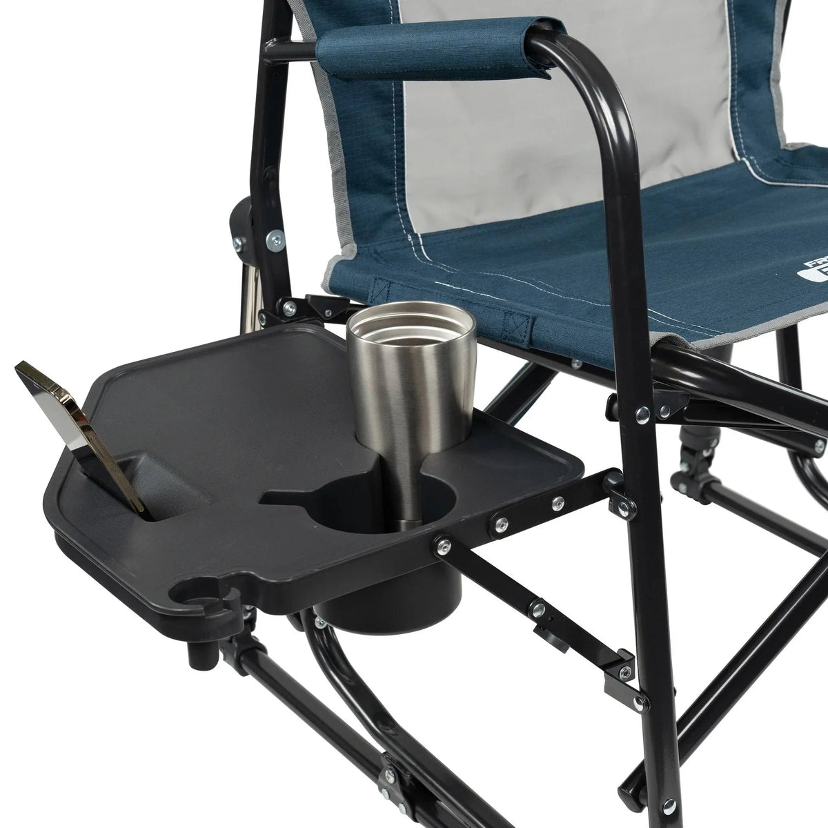GCI Outdoor Freestyle Rocker with Side Table Foldable Rocking Camp Chair, Heathered Pewter