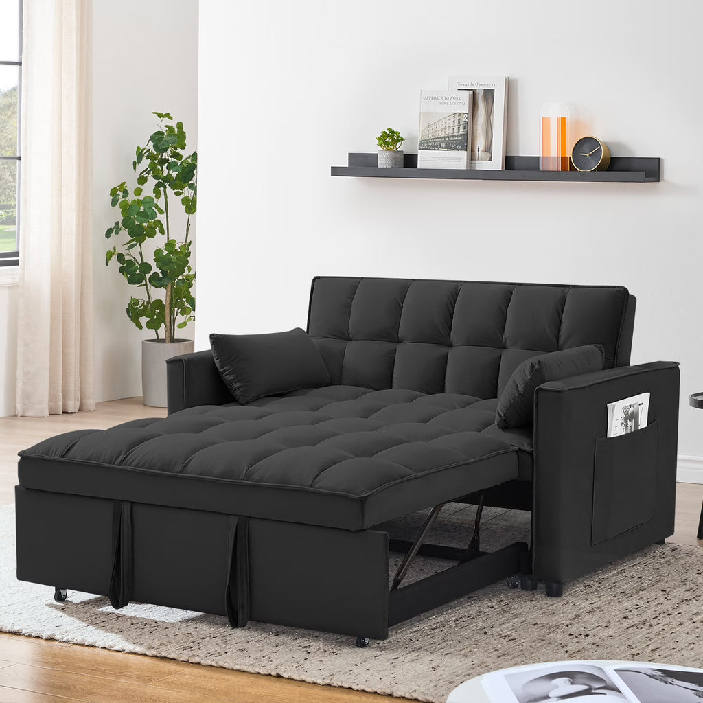 55 in Convertible Futon Sofa Bed, Modern Loveseat Sleeper Sofa Couch with Pull - Out Sofa Bed for Living Room, Small