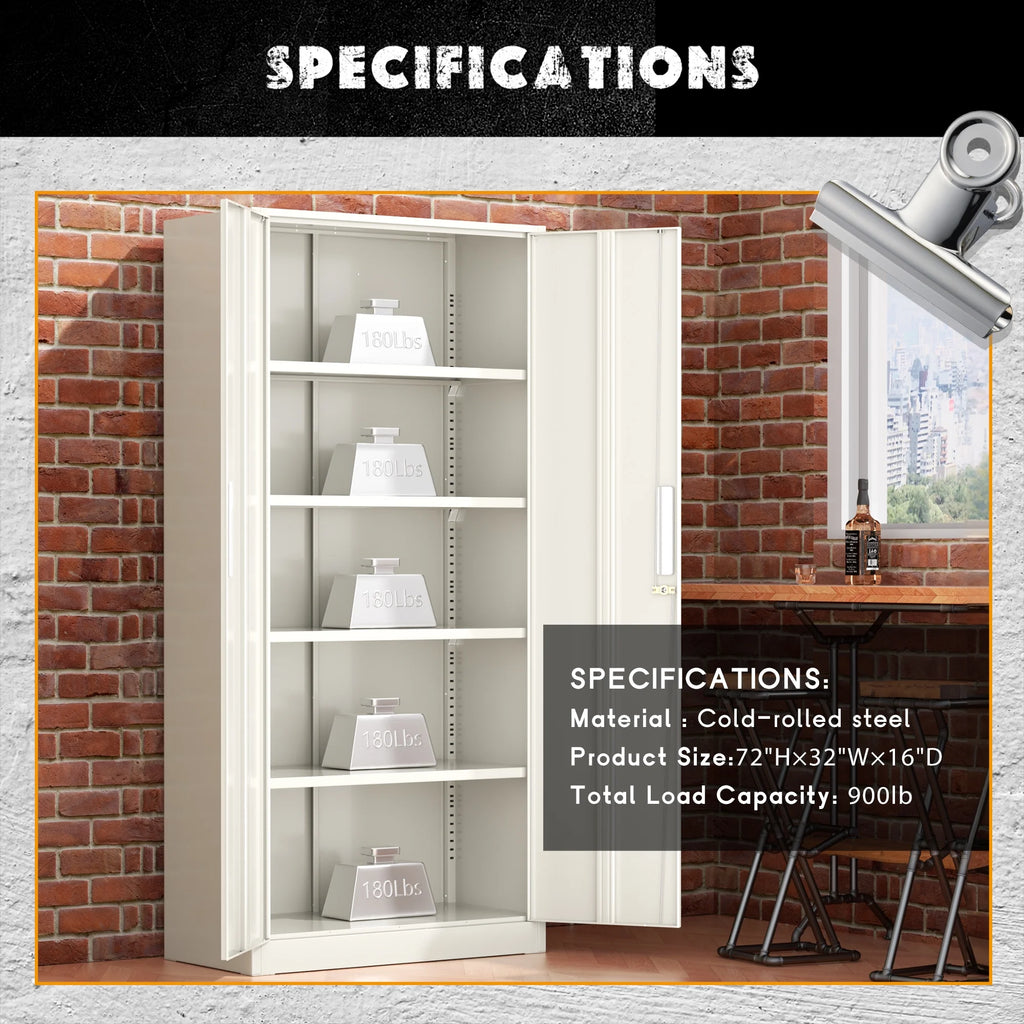 SOLAURA 71" Metal Garage Storage Cabinet with Locking Doors and Adjustable Shelves for Home, Office(Black)