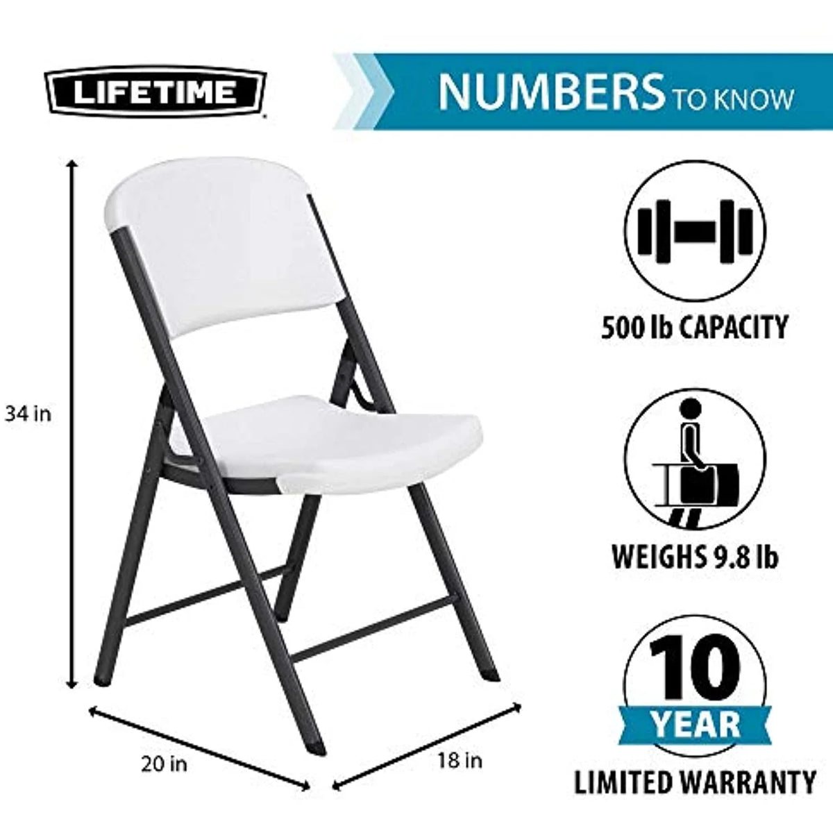 Lifetime Commercial Grade Folding Chairs, 6 Pack, Adult Sized, White Granite (80747)