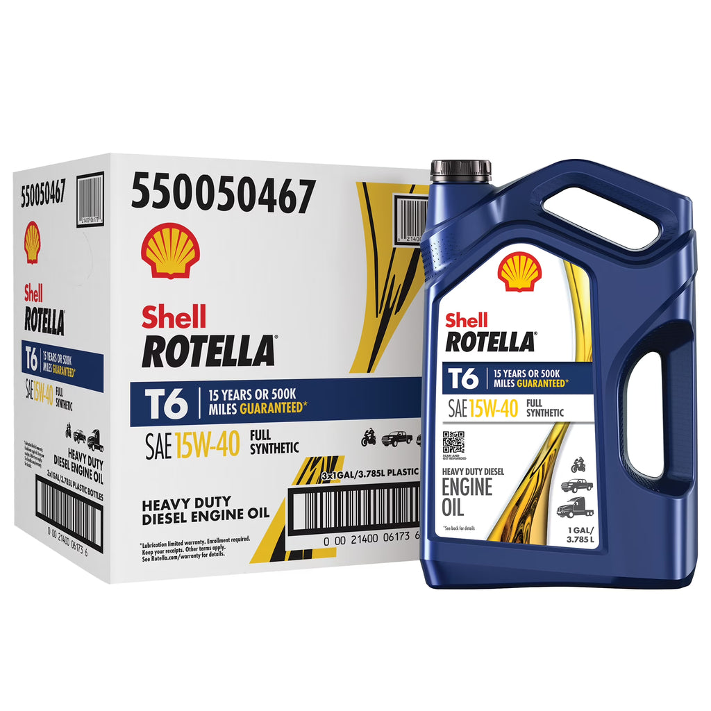 (3 Pack) Shell Rotella T6 Full Synthetic 15W - 40 Motor Oil, 1 Gallon (3 Pack)
