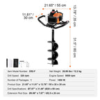 KFFKFF Gas Earth Auger, 52CC 1450W, Includes 8 Drill Bit & Extension Rod, Ideal for Garden, Farmland Fence