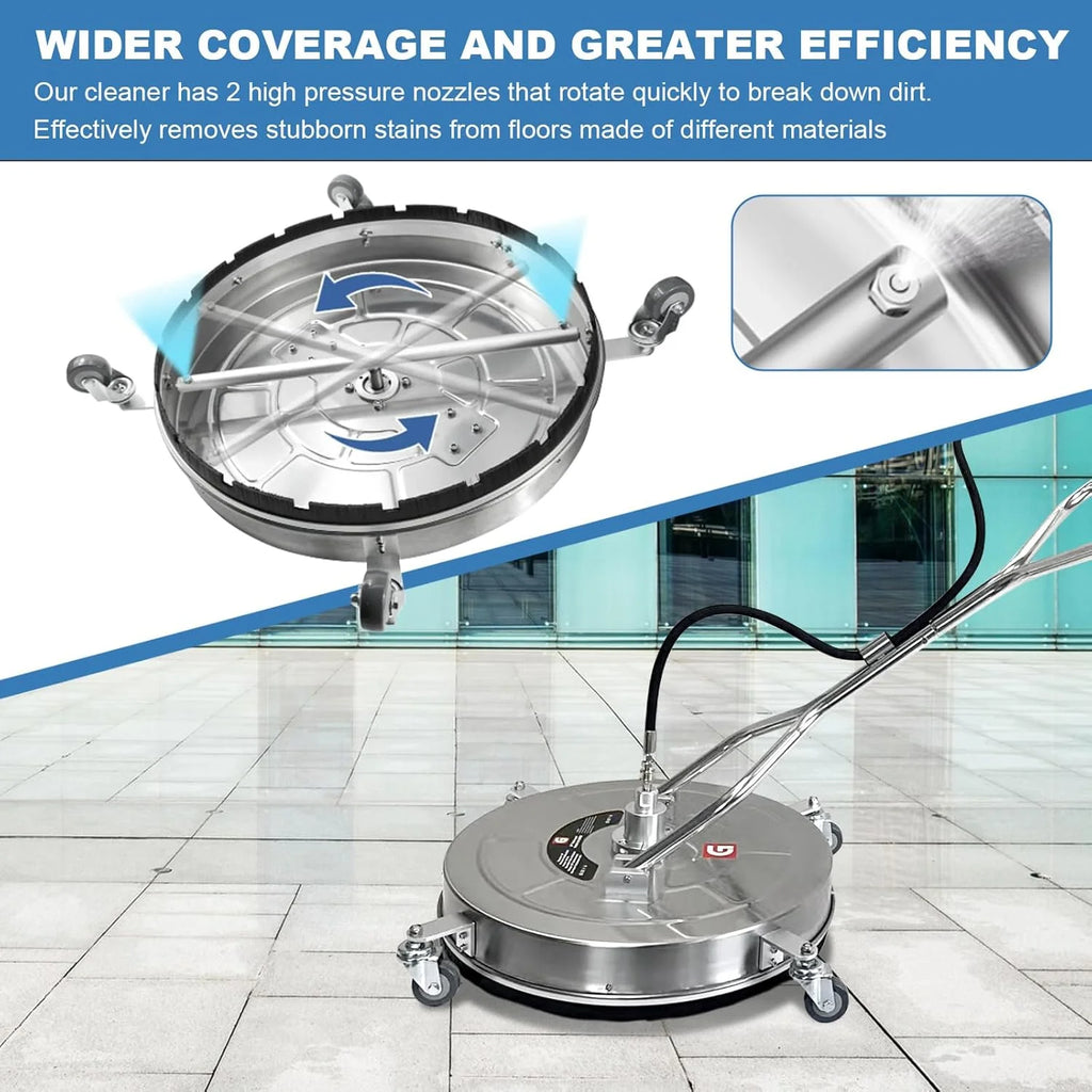 Garvee 24" Pressure Washer Surface Cleaner with Dual Handles - Stainless Steel, 4 - Wheel Design for Driveways