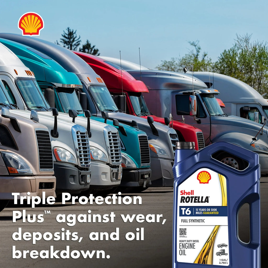 (3 Pack) Shell Rotella T6 Full Synthetic 15W - 40 Motor Oil, 1 Gallon (3 Pack)