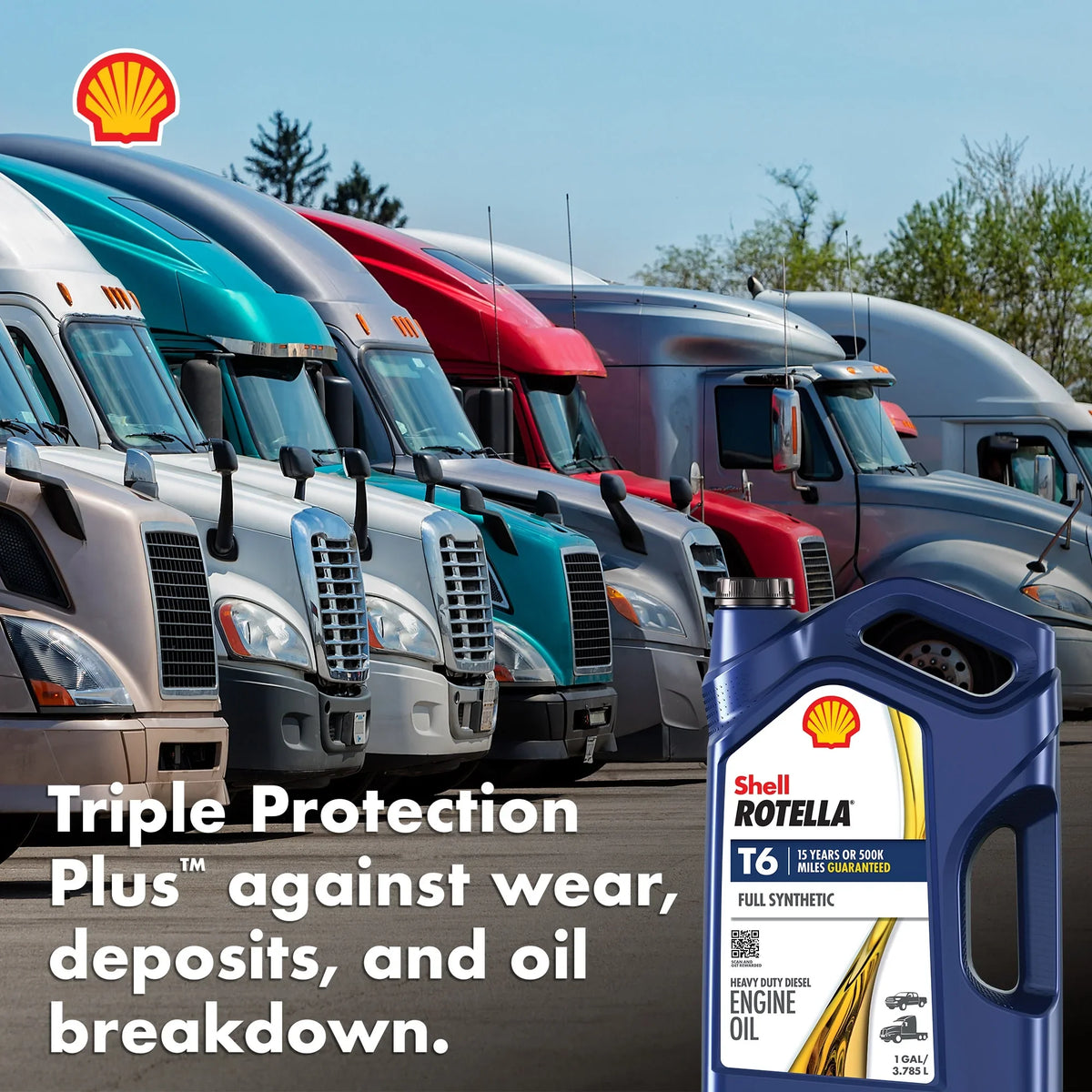 (3 Pack) Shell Rotella T6 Full Synthetic 15W - 40 Motor Oil, 1 Gallon (3 Pack)