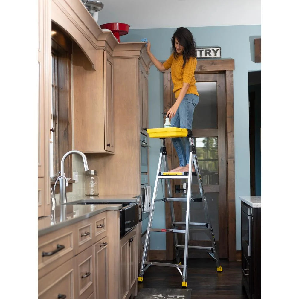 Gorilla Ladders Removable Dual Platform Heavy Duty Ladder with Project Bucket, 5.5 Ft, Aluminum, Multicolor