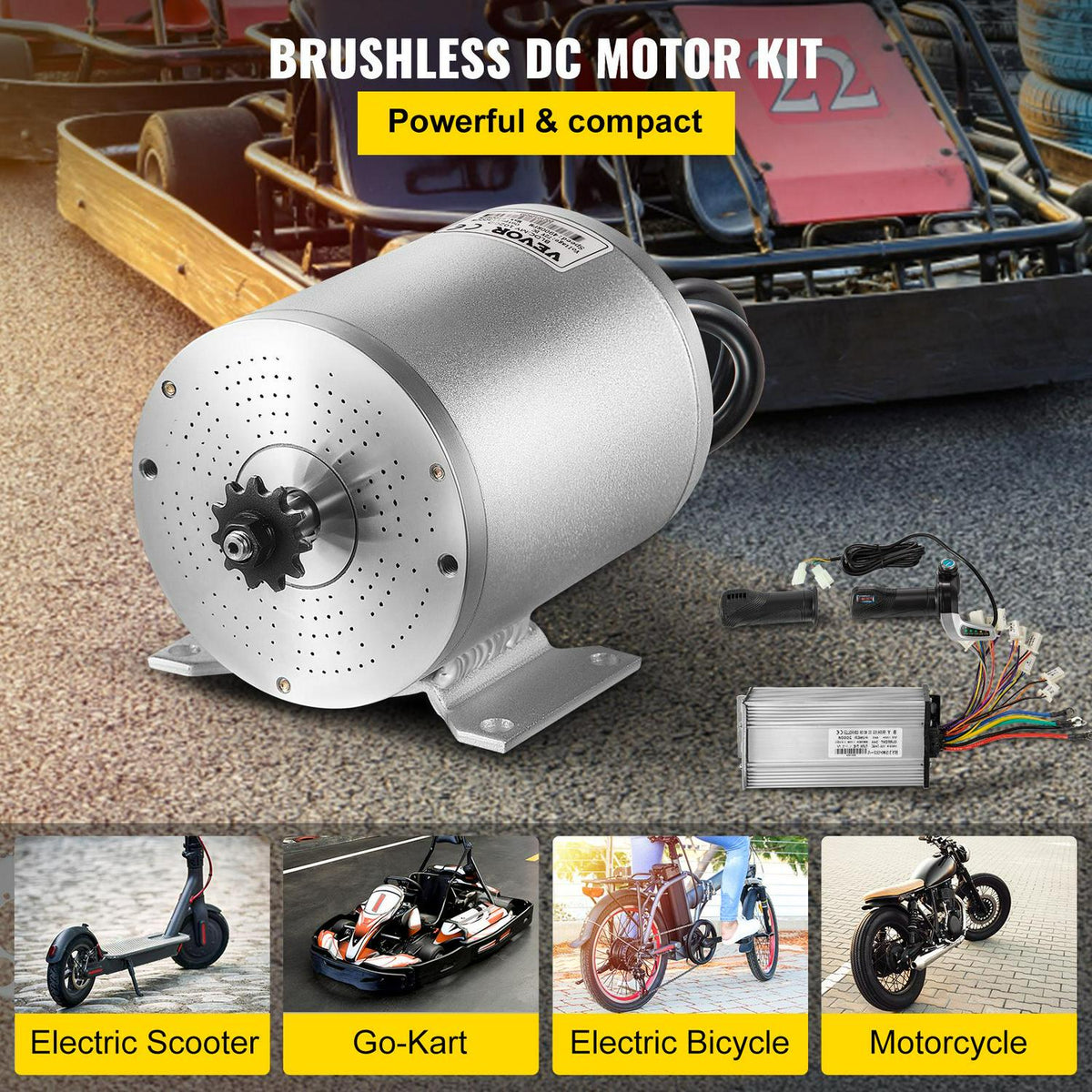 VEVOR 48V 2000W Brushless DC Motor Kit. 4300 RPM. with Controller & Throttle. for Go Kart/ATV. 10 lb