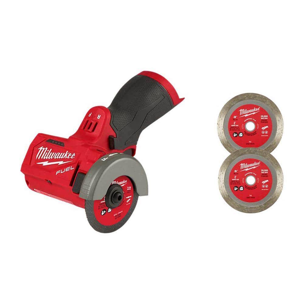 Milwaukee M12 Fuel 12V 3 in. Lithium-Ion Brushless Cordless Cut Off Saw (Tool-Only) with 3 in. Diamond Tile Blades