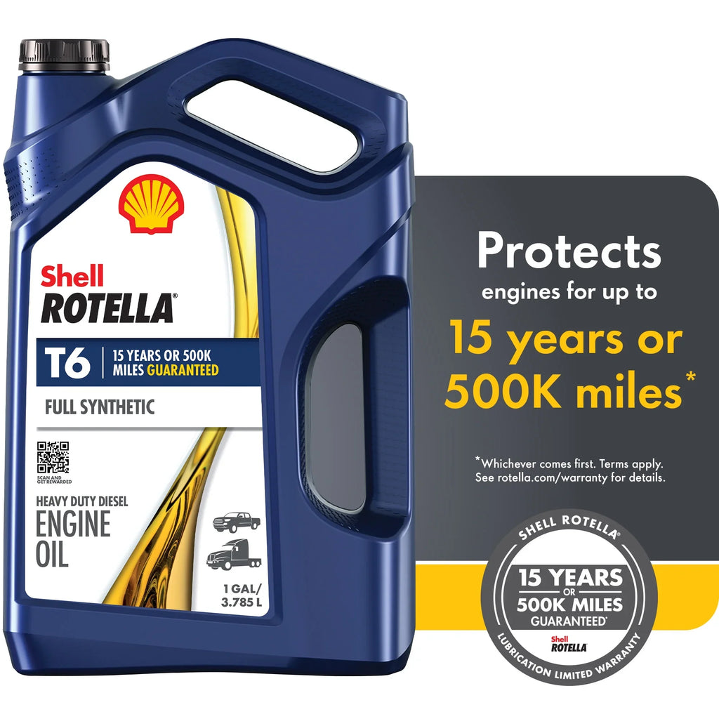 (3 Pack) Shell Rotella T6 Full Synthetic 15W - 40 Motor Oil, 1 Gallon (3 Pack)