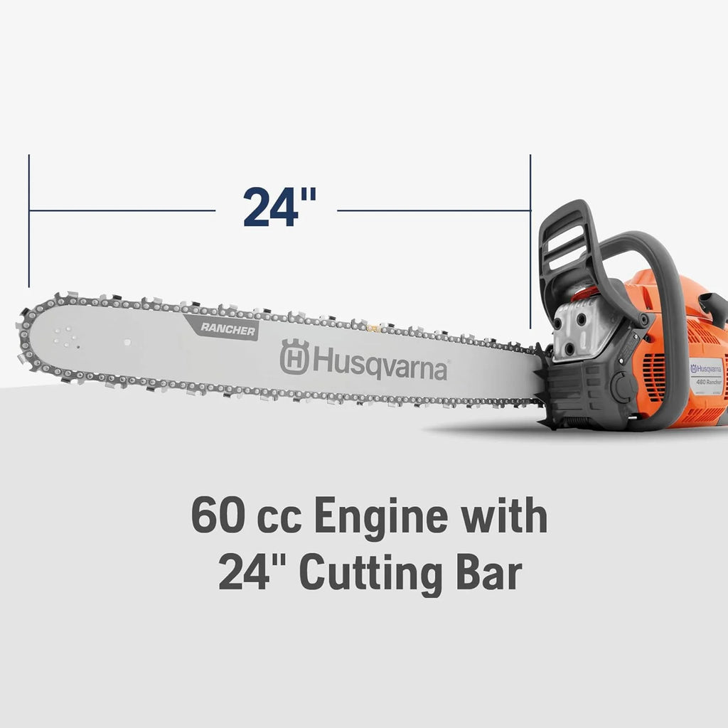 460 Rancher Gas Powered Chainsaw. 60.3-cc 3.6-HP. 2-Cycle X-Torq Engine. 24 Inch Chainsaw with Automatic Adjustable