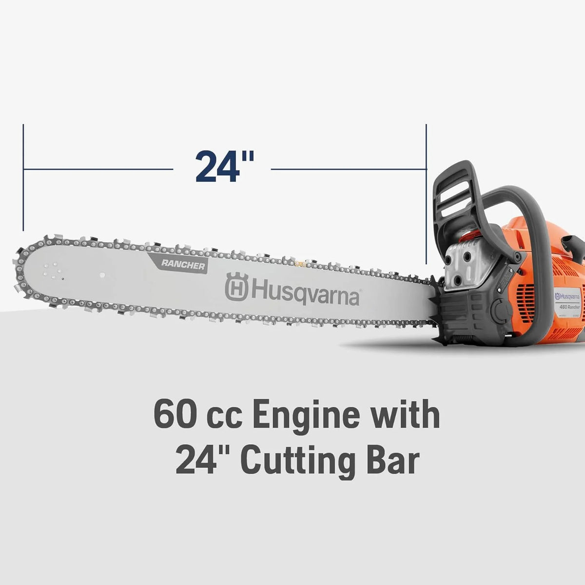 460 Rancher Gas Powered Chainsaw. 60.3-cc 3.6-HP. 2-Cycle X-Torq Engine. 24 Inch Chainsaw with Automatic Adjustable