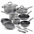 15 Piece Hard Enamel Nonstick Cookware Set Gray Pots and Pans Set with Durable Nonstick Coating for Kitchen Cooking