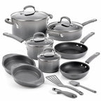 15 Piece Hard Enamel Nonstick Cookware Set Gray Pots and Pans Set with Durable Nonstick Coating for Kitchen Cooking